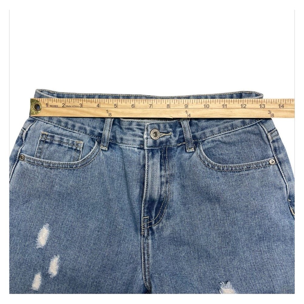 Q2 unique denim blue embroidered floral distressed jeans denim women's size M 6 - Picture 2 of 10